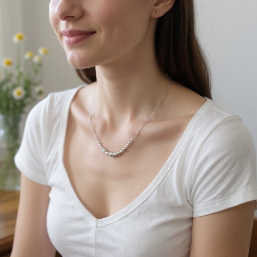 NEW Sterling Silver 925 Graduated Ball Beads Minimalist Necklace Contemporary